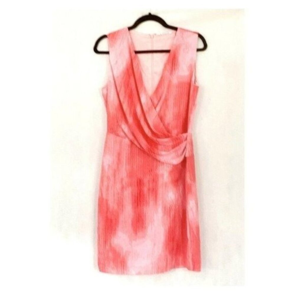 T Tahari Sleeveless Faux Wrap Bodice Seraphina Paradiseo Pink Chiffon Dress Sz S - Picture 6 of 9